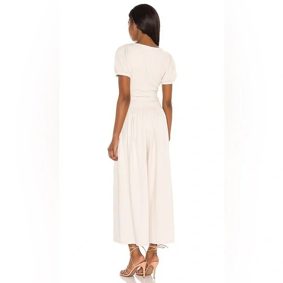 NWT Susana Monaco x Revolve Beige Gathered Jumpsuit in Blanched Almond - Picture 6 of 7